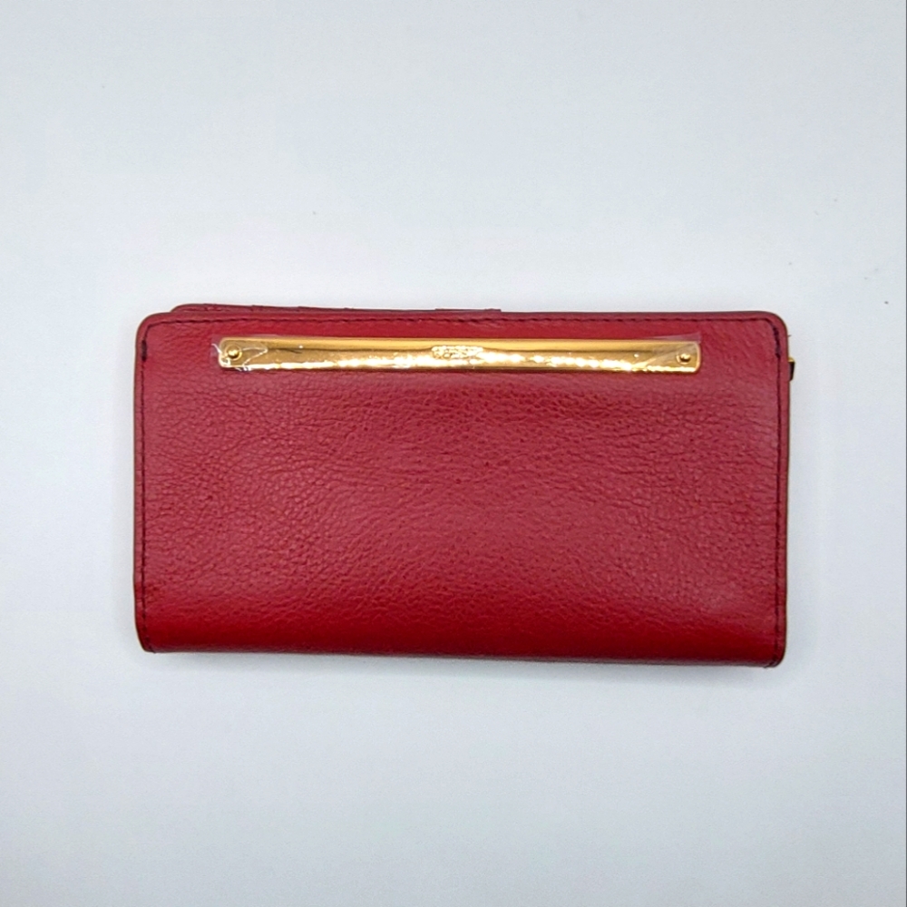 Fossil Red Wallet with Gold Accent